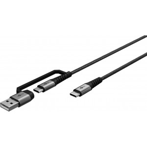 2en1 C&acirc;ble Textile USB, Gris Sid&eacute;ral/Argent, 2 m