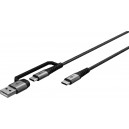 2en1 C&acirc;ble Textile USB, Gris Sid&eacute;ral/Argent, 3 m